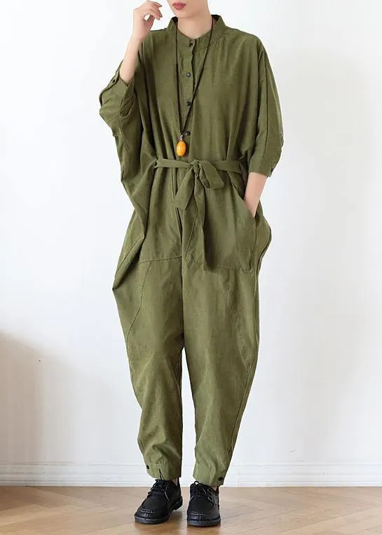 2021 Fall army green original design retro  drawstring one-piece overalls