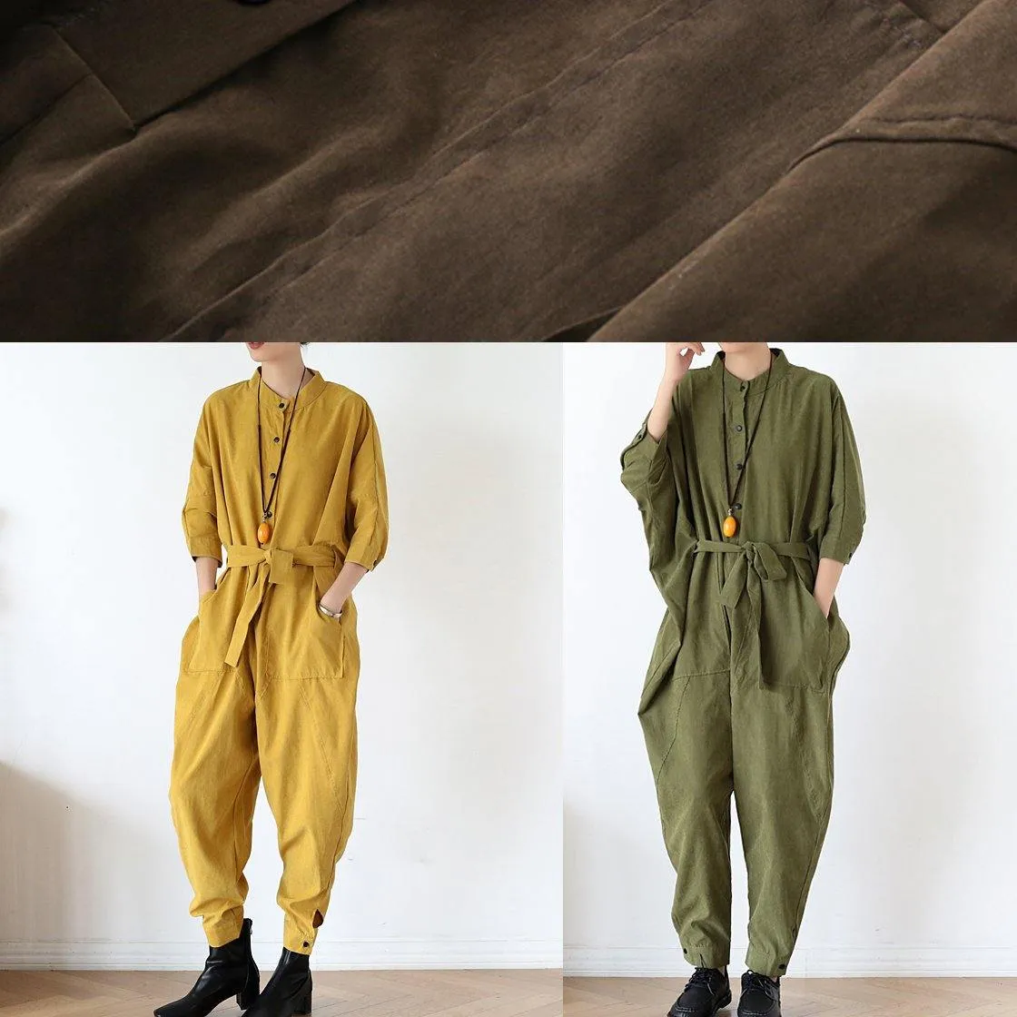 2021 Fall army green original design retro  drawstring one-piece overalls