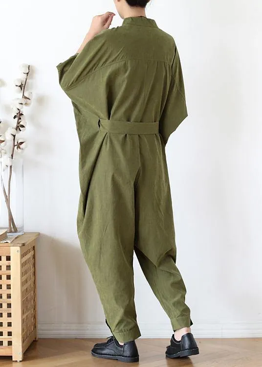 2021 Fall army green original design retro  drawstring one-piece overalls