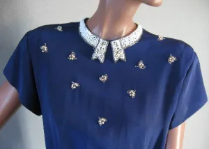 40s Women's Blouse Vintage Top Beaded Pearls Dressy Suit M/L VFG