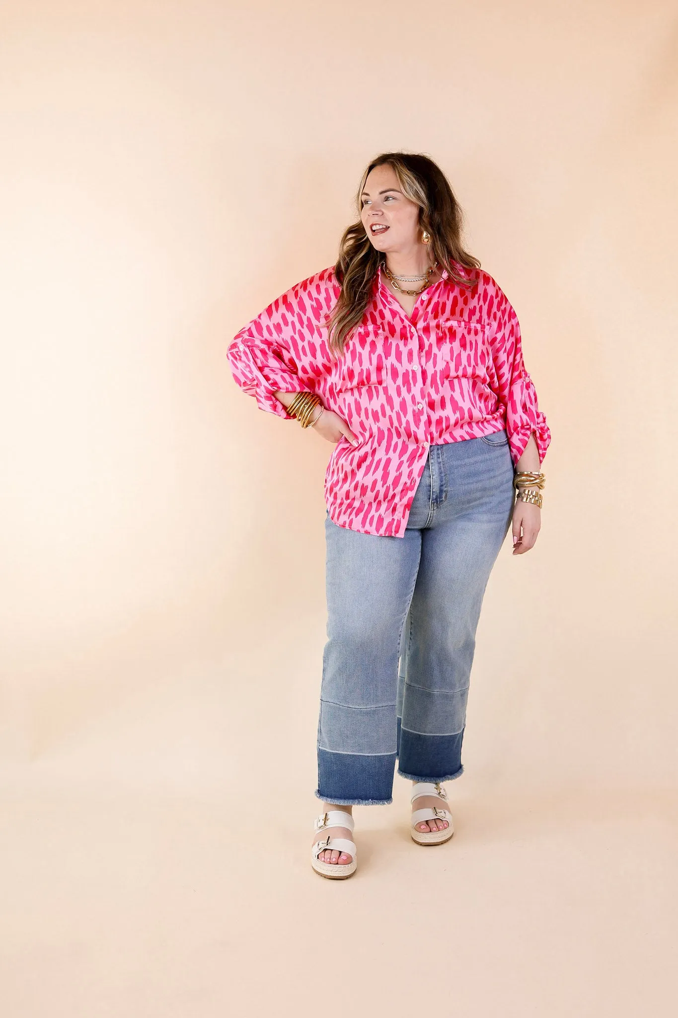 A Perfect Day Button Up Poncho Top in Pink Mix