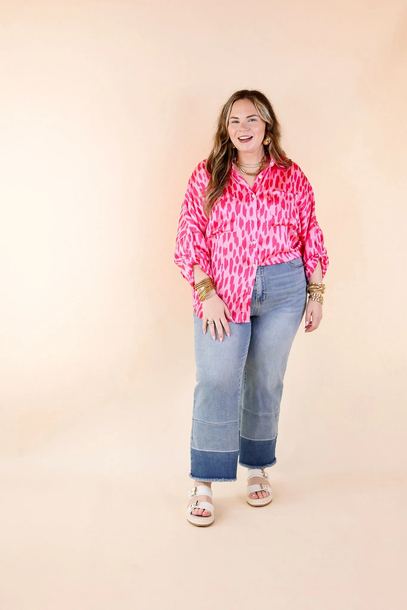 A Perfect Day Button Up Poncho Top in Pink Mix