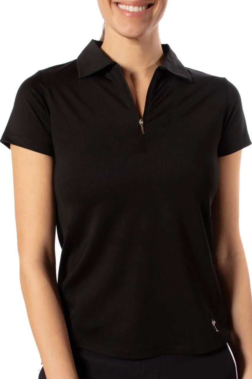 Black Short Sleeve Zip Polo