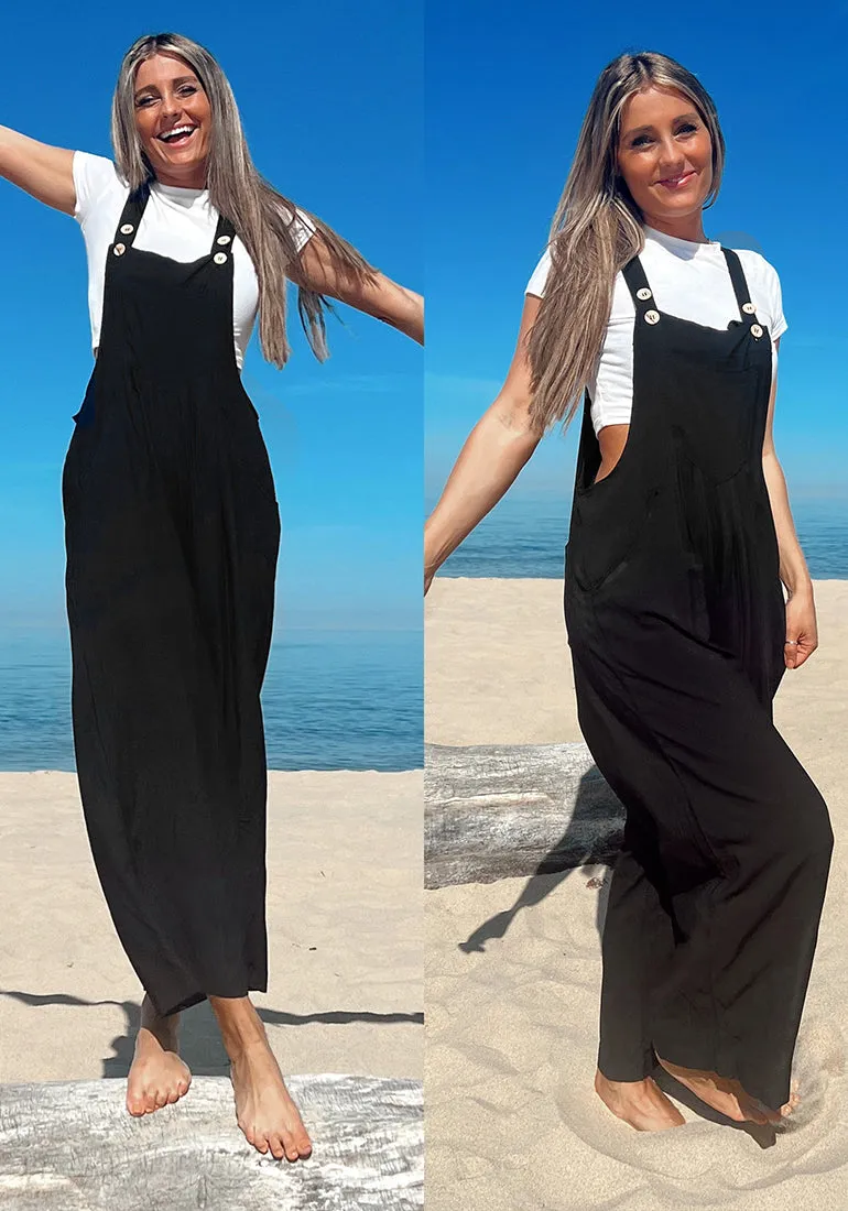 Black Women's Vintage Summer Outfits Loose Wide Leg Overalls