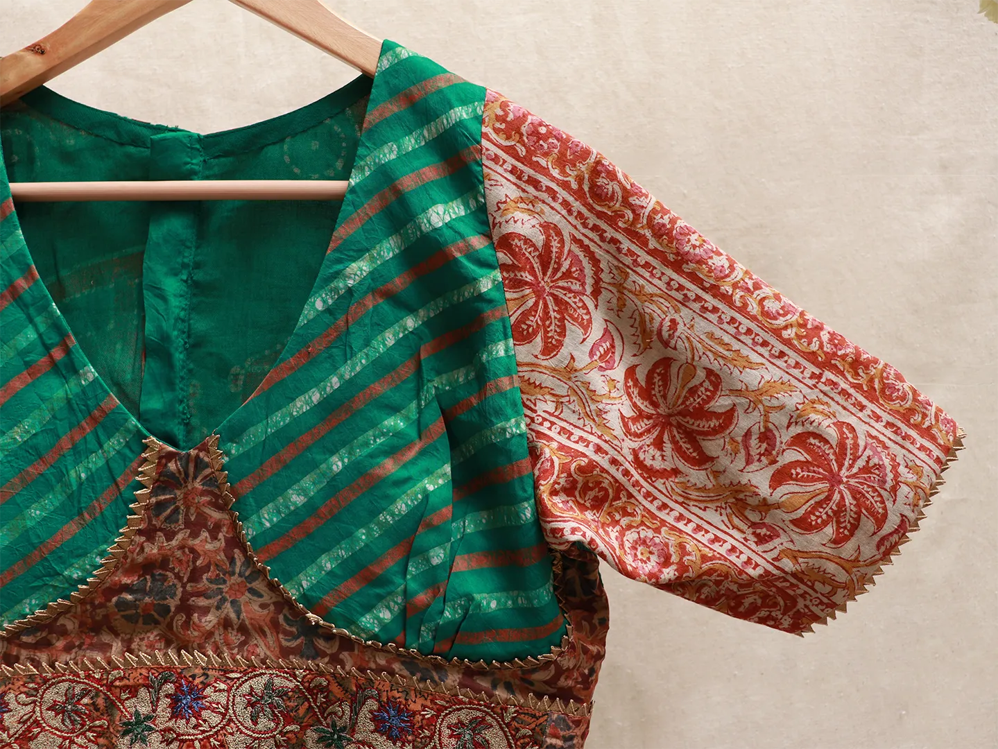 British Racing Green, Silk, Batik blouse