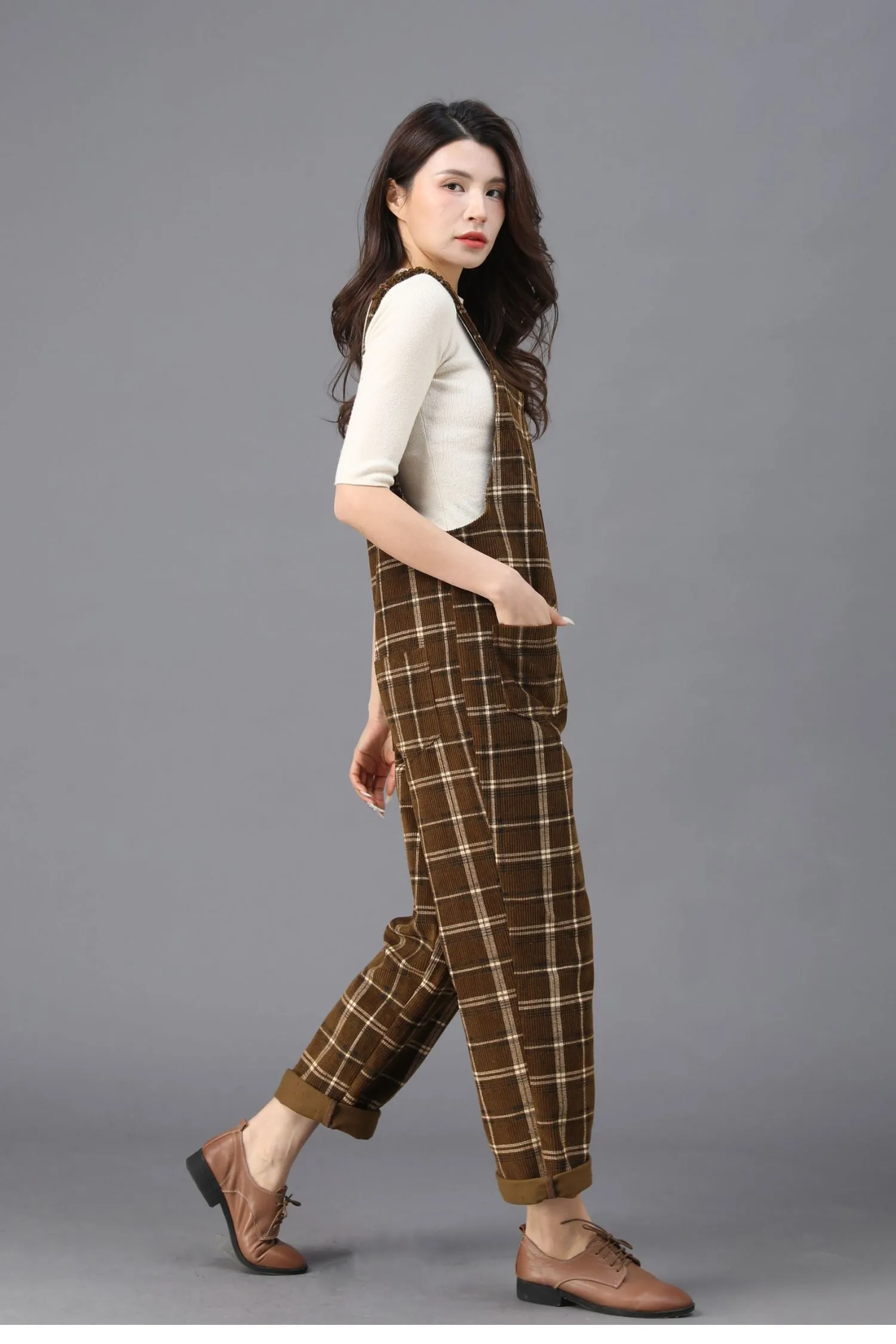 Brown Plaid Jumpsuits for the Modern Woman C3922