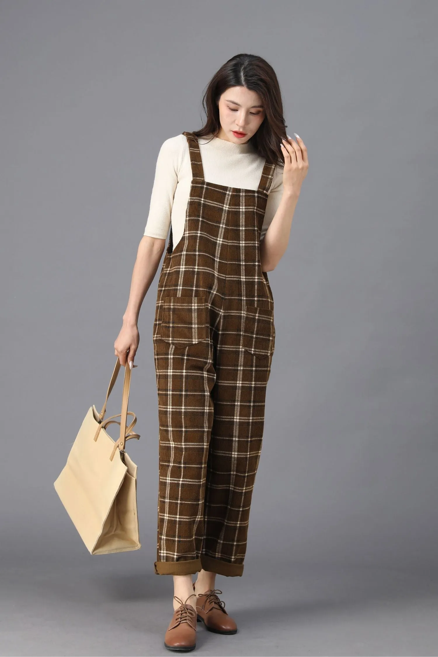 Brown Plaid Jumpsuits for the Modern Woman C3922