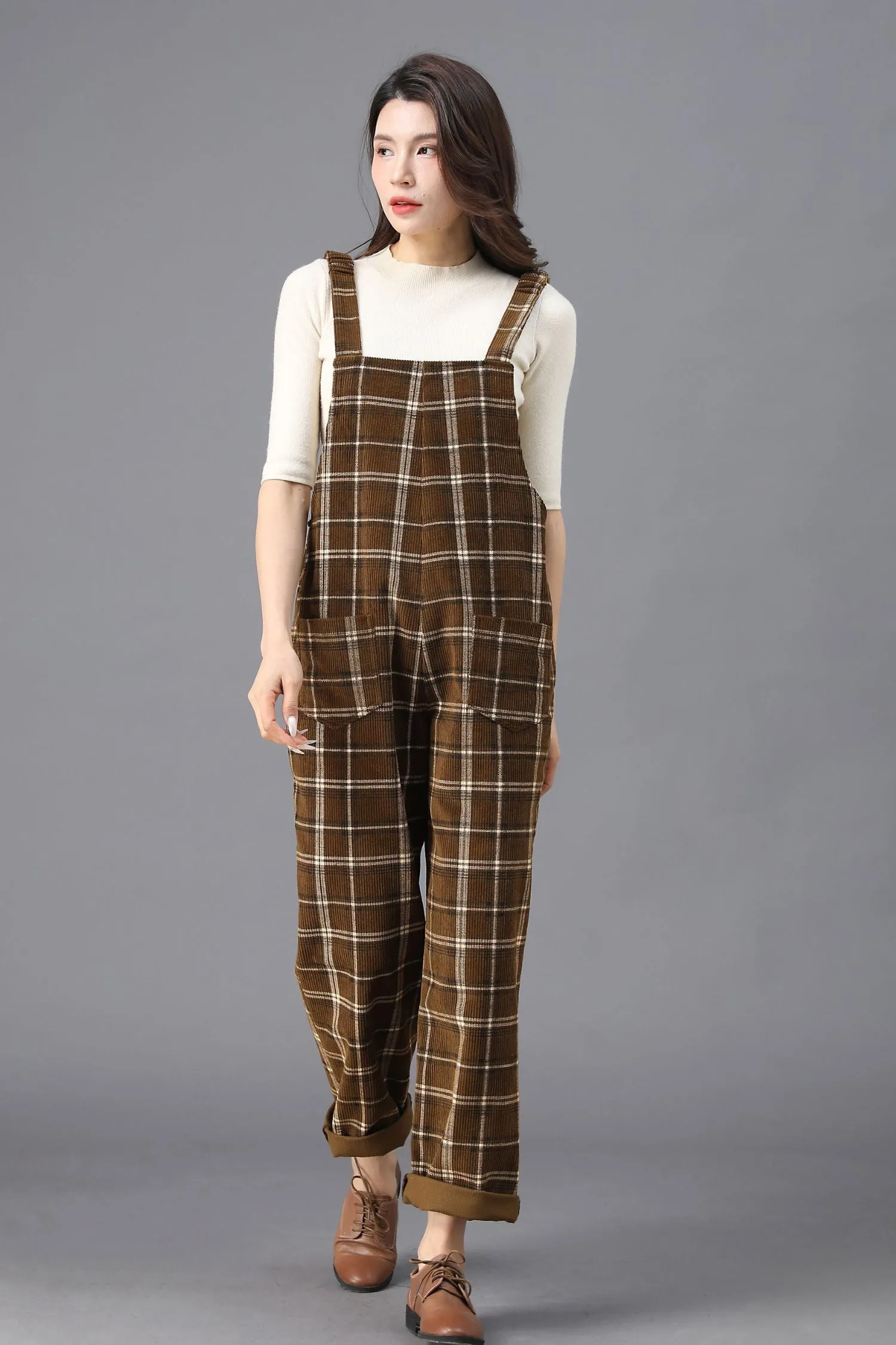 Brown Plaid Jumpsuits for the Modern Woman C3922