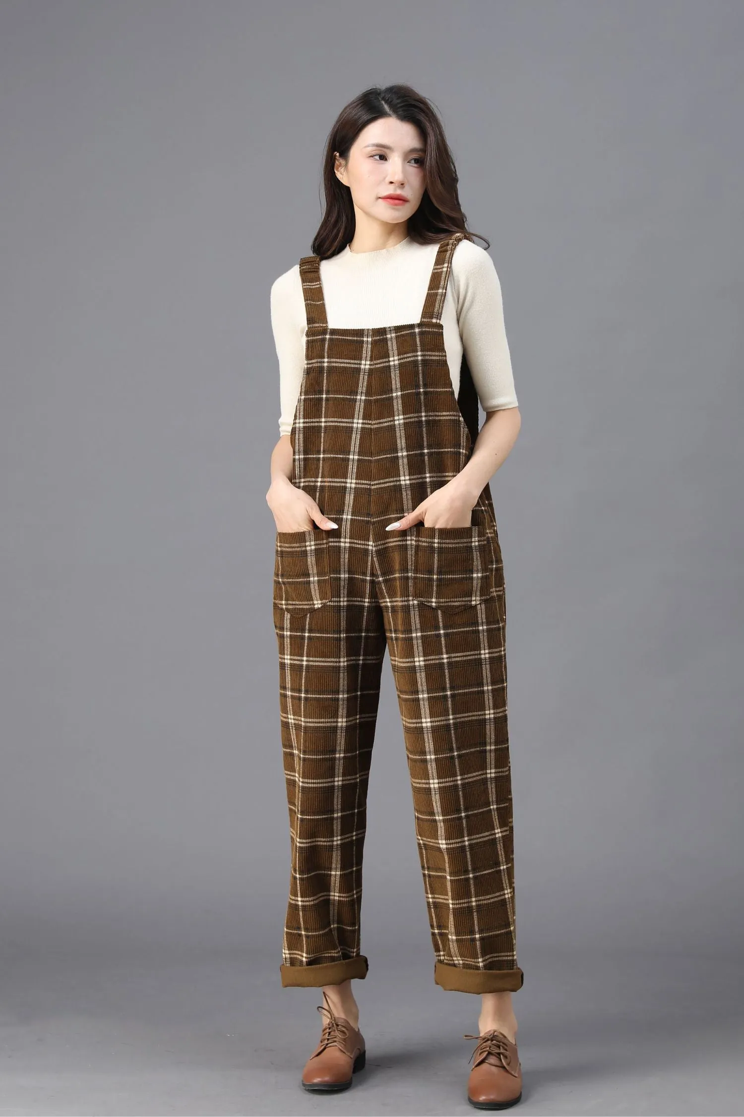 Brown Plaid Jumpsuits for the Modern Woman C3922