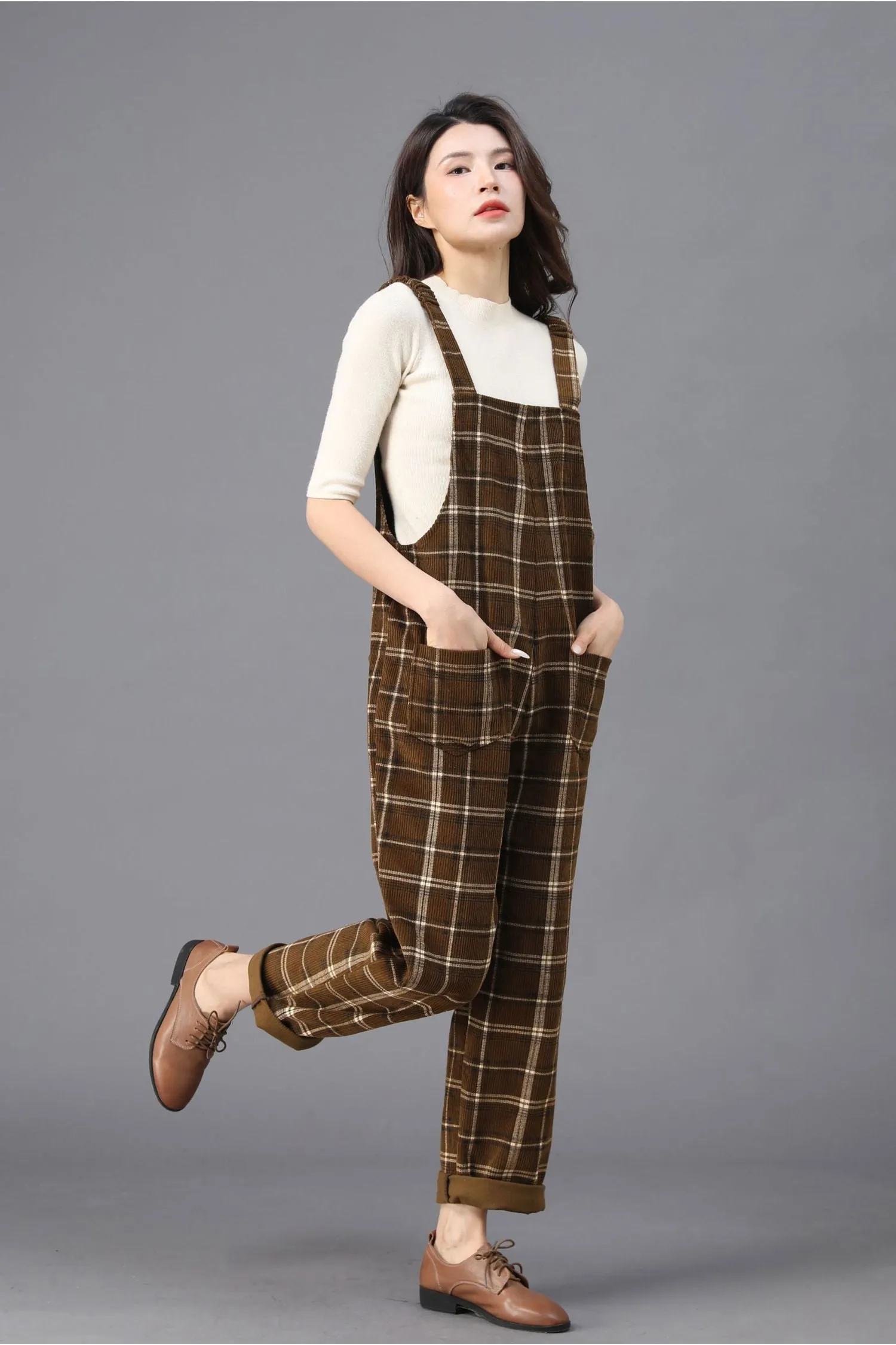 Brown Plaid Jumpsuits for the Modern Woman C3922