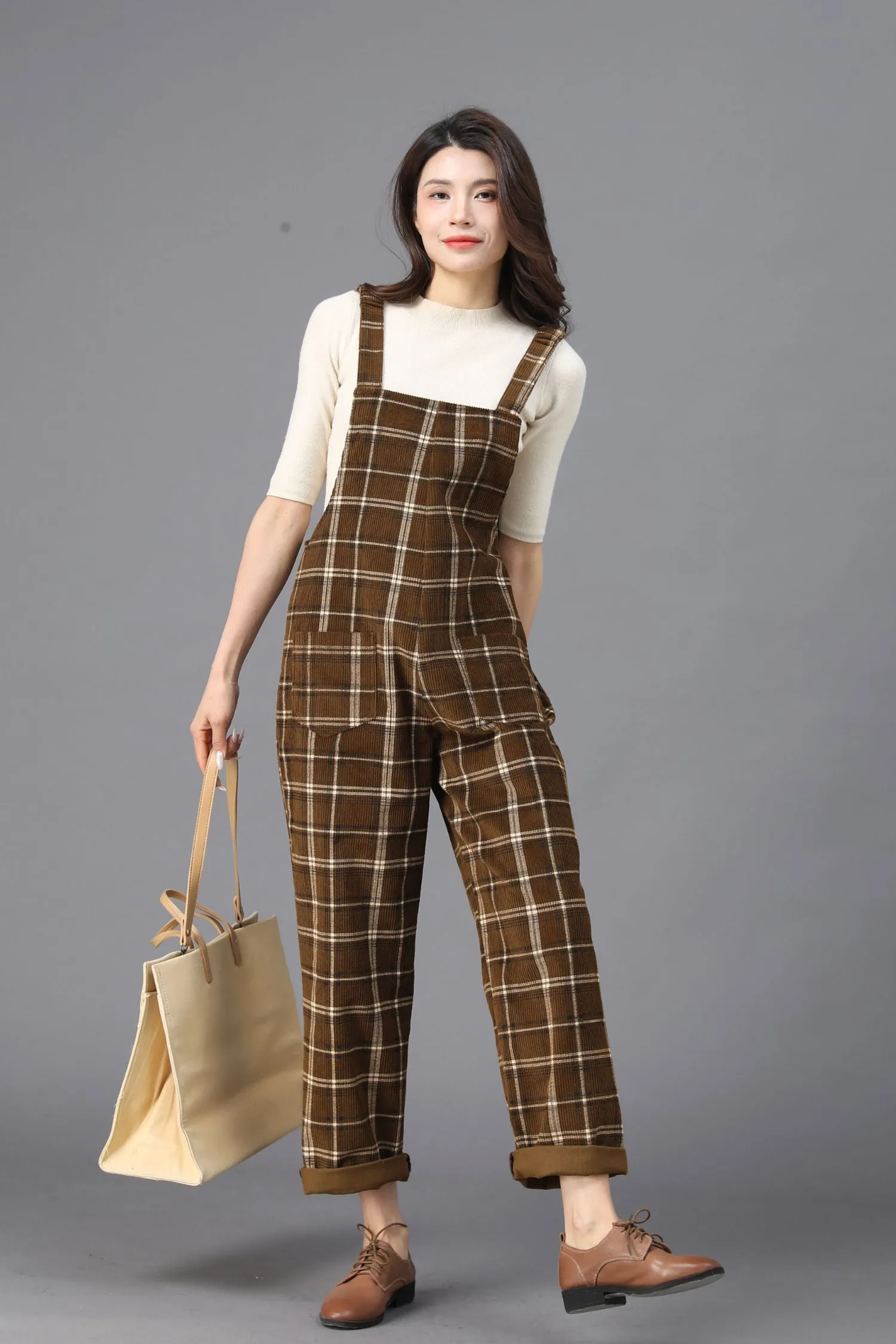 Brown Plaid Jumpsuits for the Modern Woman C3922