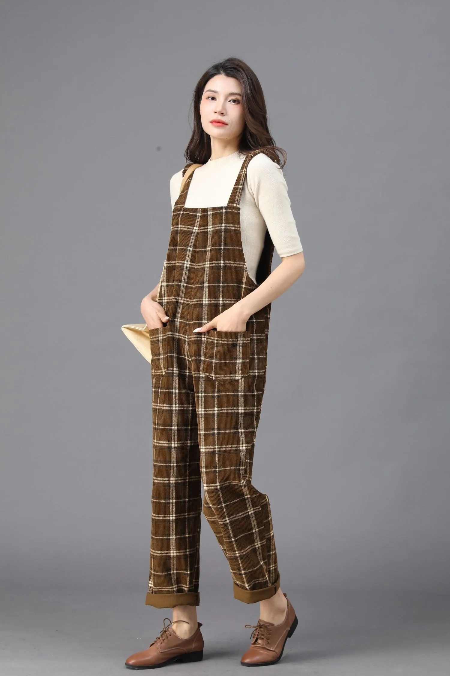 Brown Plaid Jumpsuits for the Modern Woman C3922