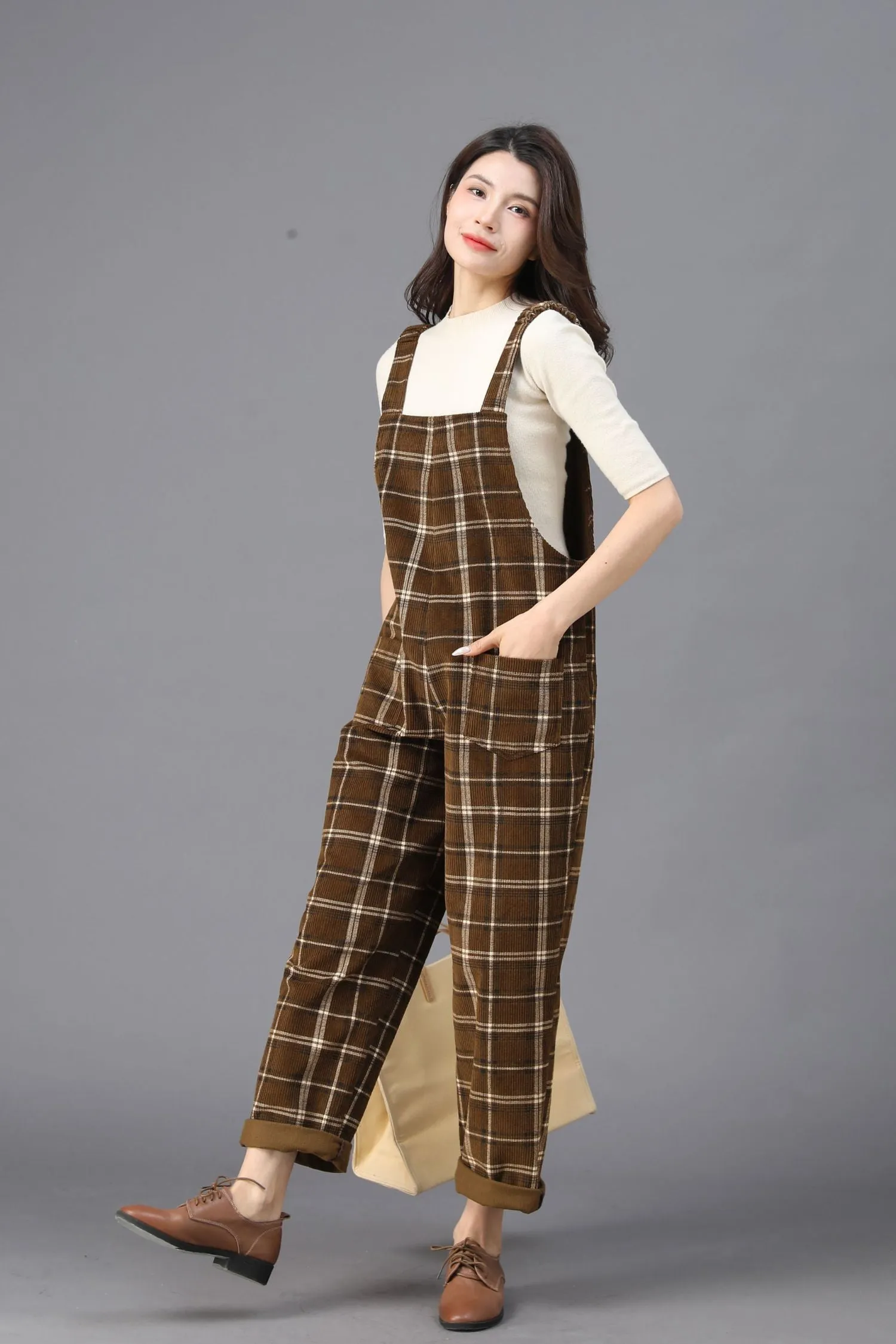 Brown Plaid Jumpsuits for the Modern Woman C3922