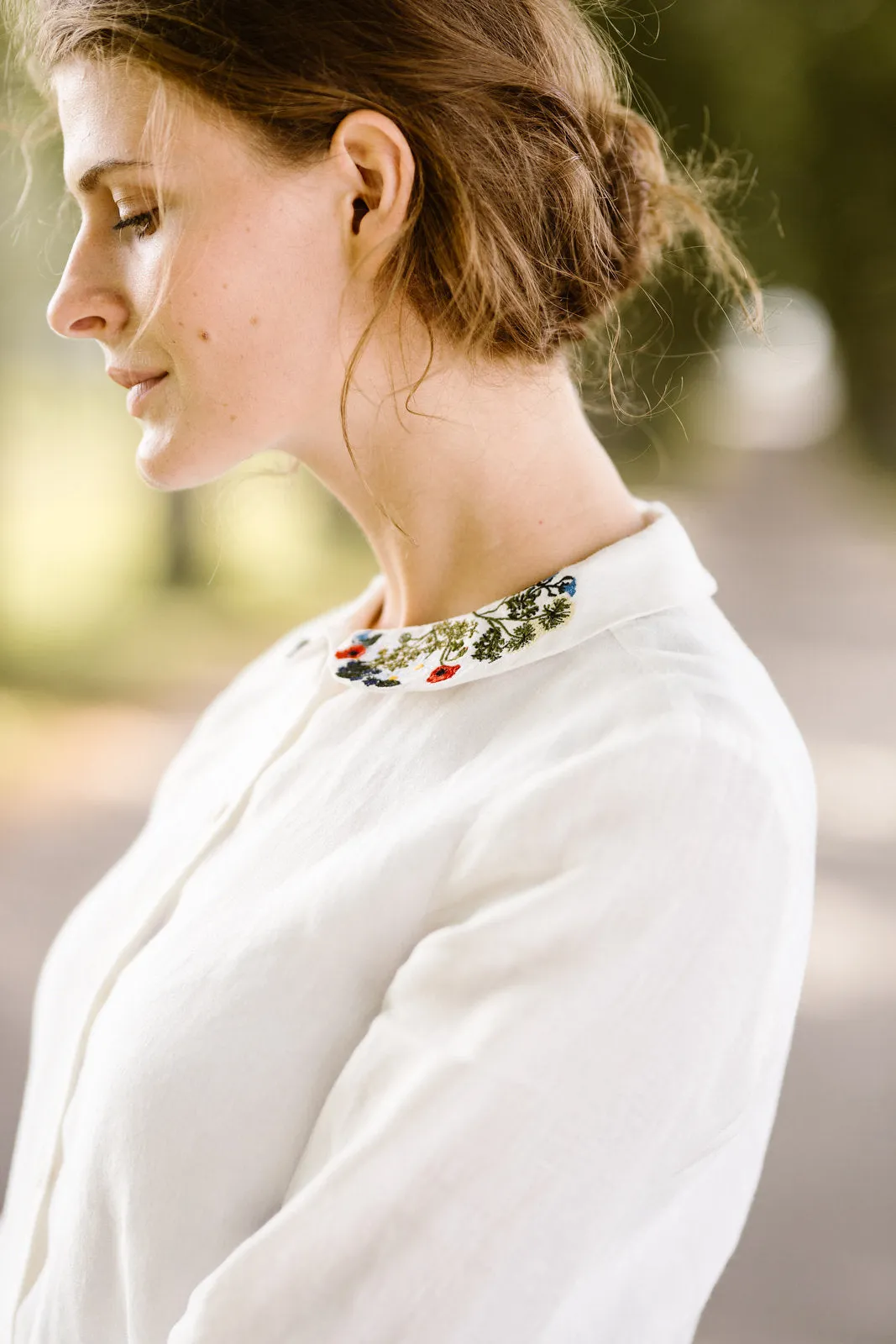 Classic Shirt with Embroidered Garden Collar, Long Sleeve