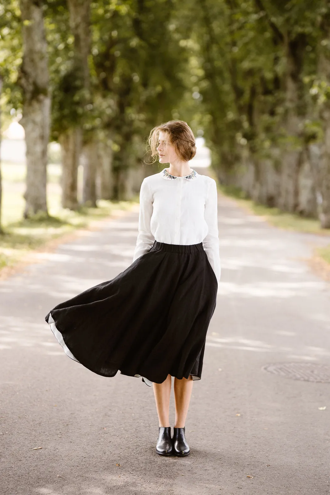 Classic Shirt with Embroidered Garden Collar, Long Sleeve