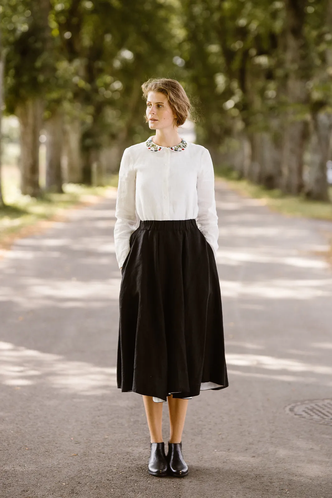 Classic Shirt with Embroidered Garden Collar, Long Sleeve