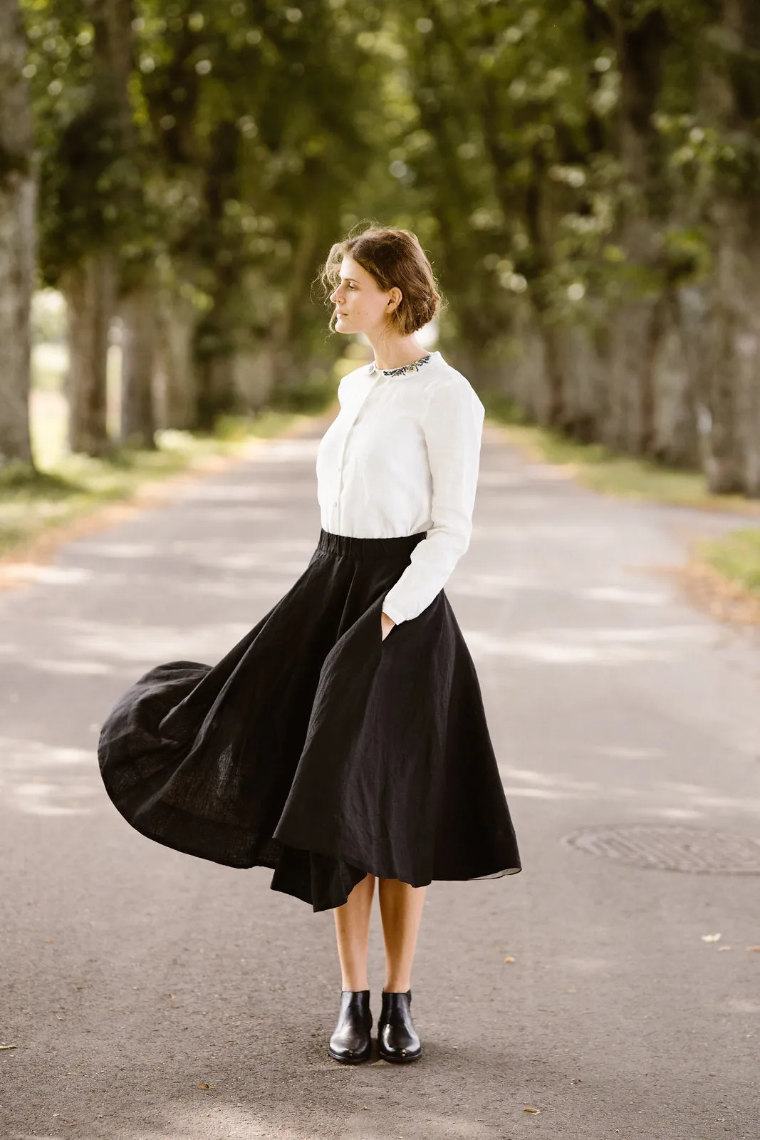 Classic Shirt with Embroidered Garden Collar, Long Sleeve