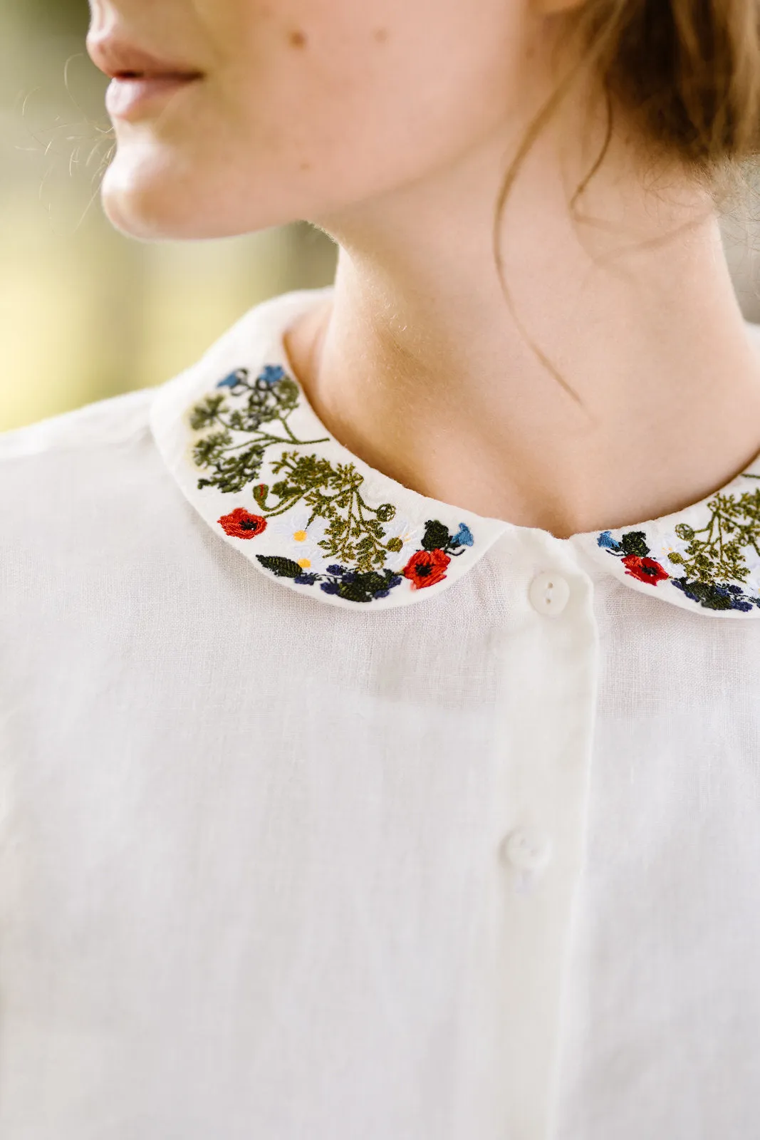 Classic Shirt with Embroidered Garden Collar, Long Sleeve