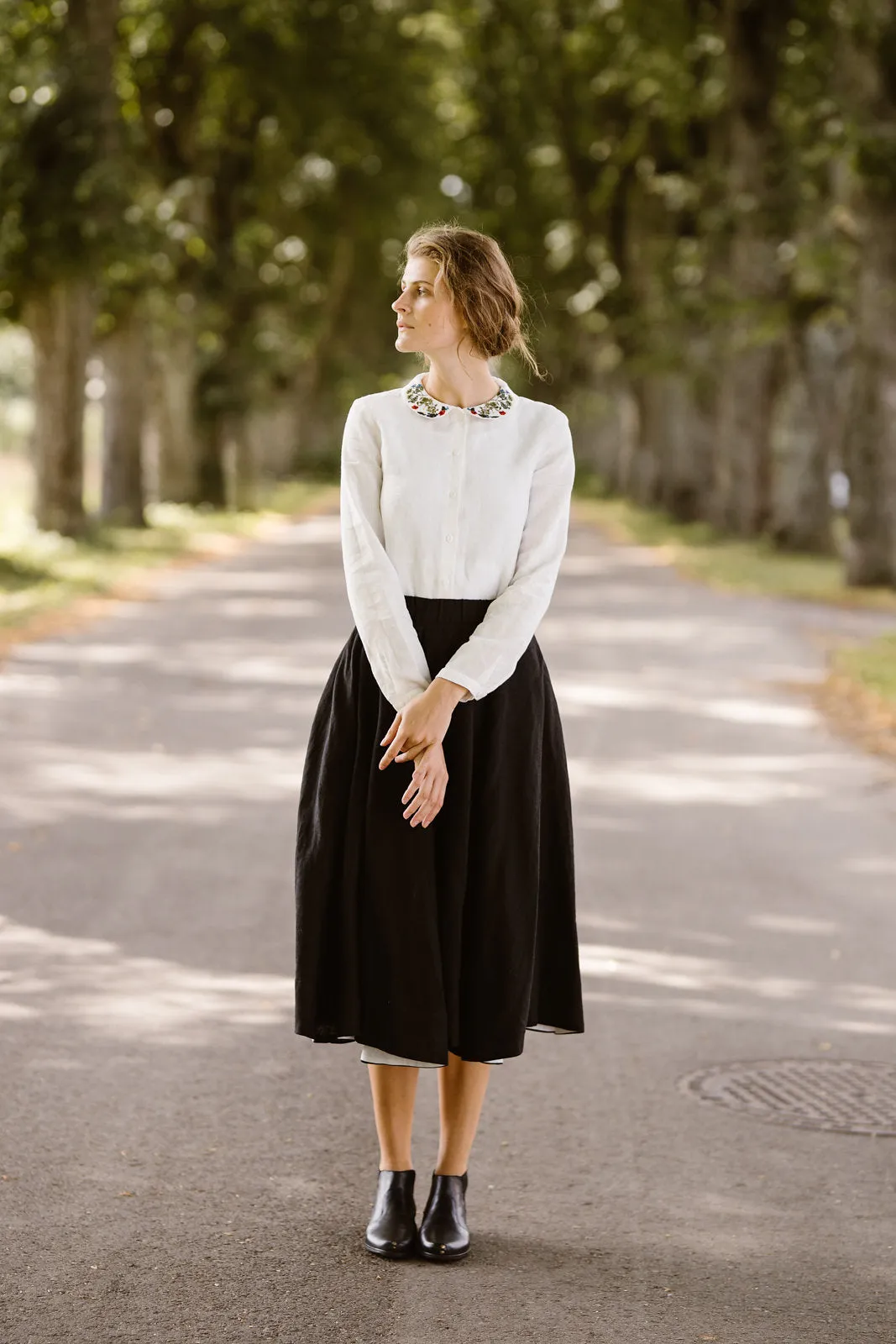 Classic Shirt with Embroidered Garden Collar, Long Sleeve