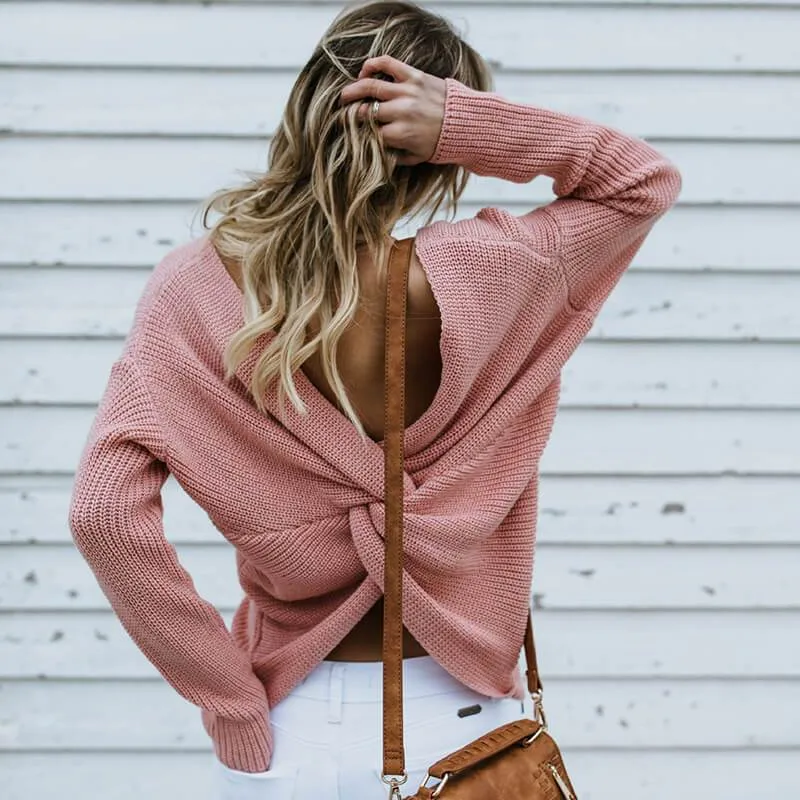 Crewneck Open Back Pullover Sweater