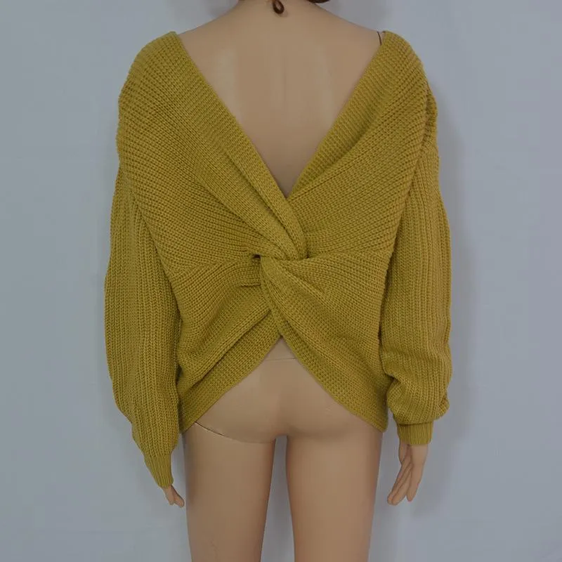 Crewneck Open Back Pullover Sweater