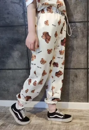 Decapitated teddy beam joggers handmade bear overalls white