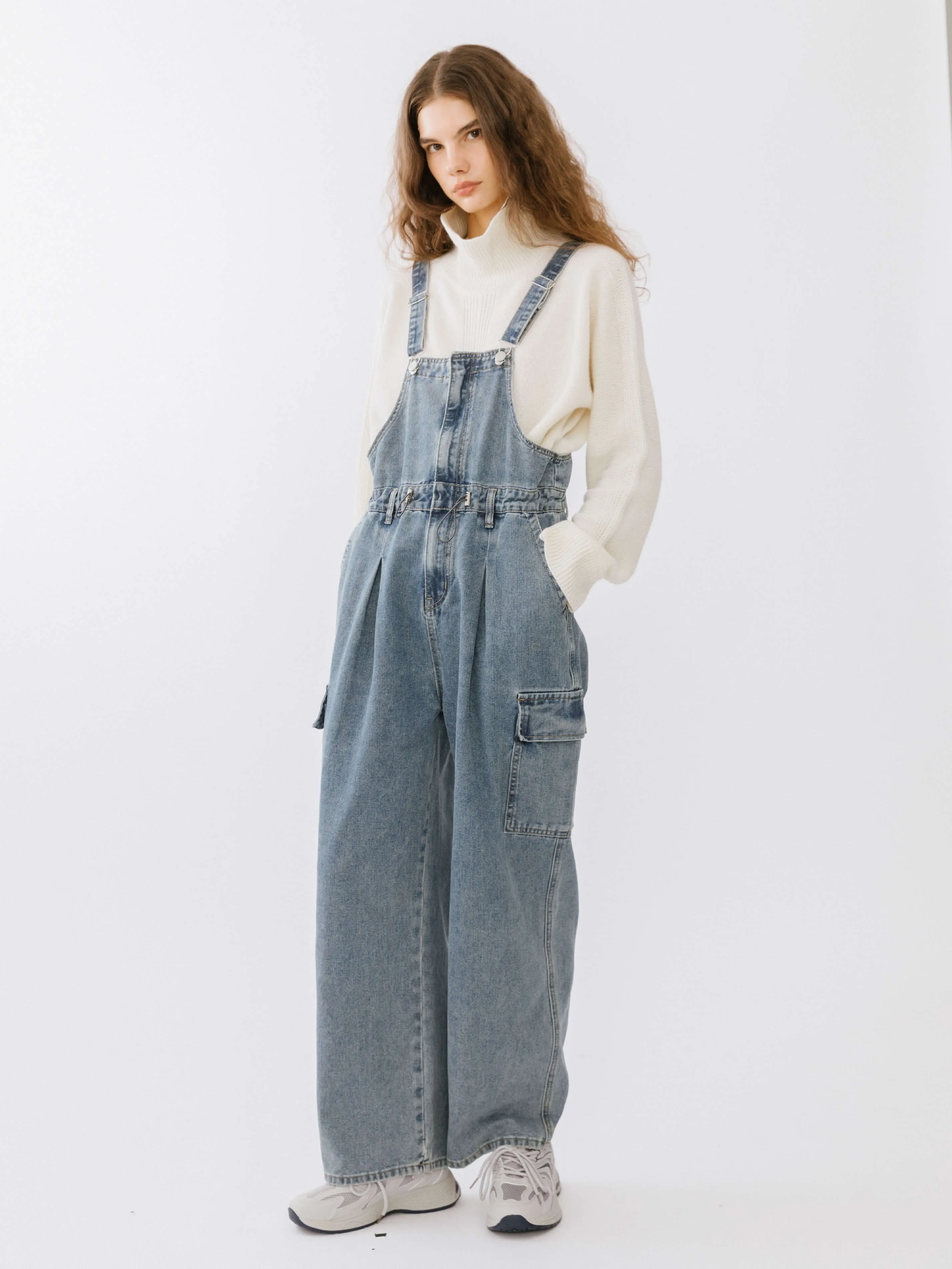 Denim Cargo Overalls