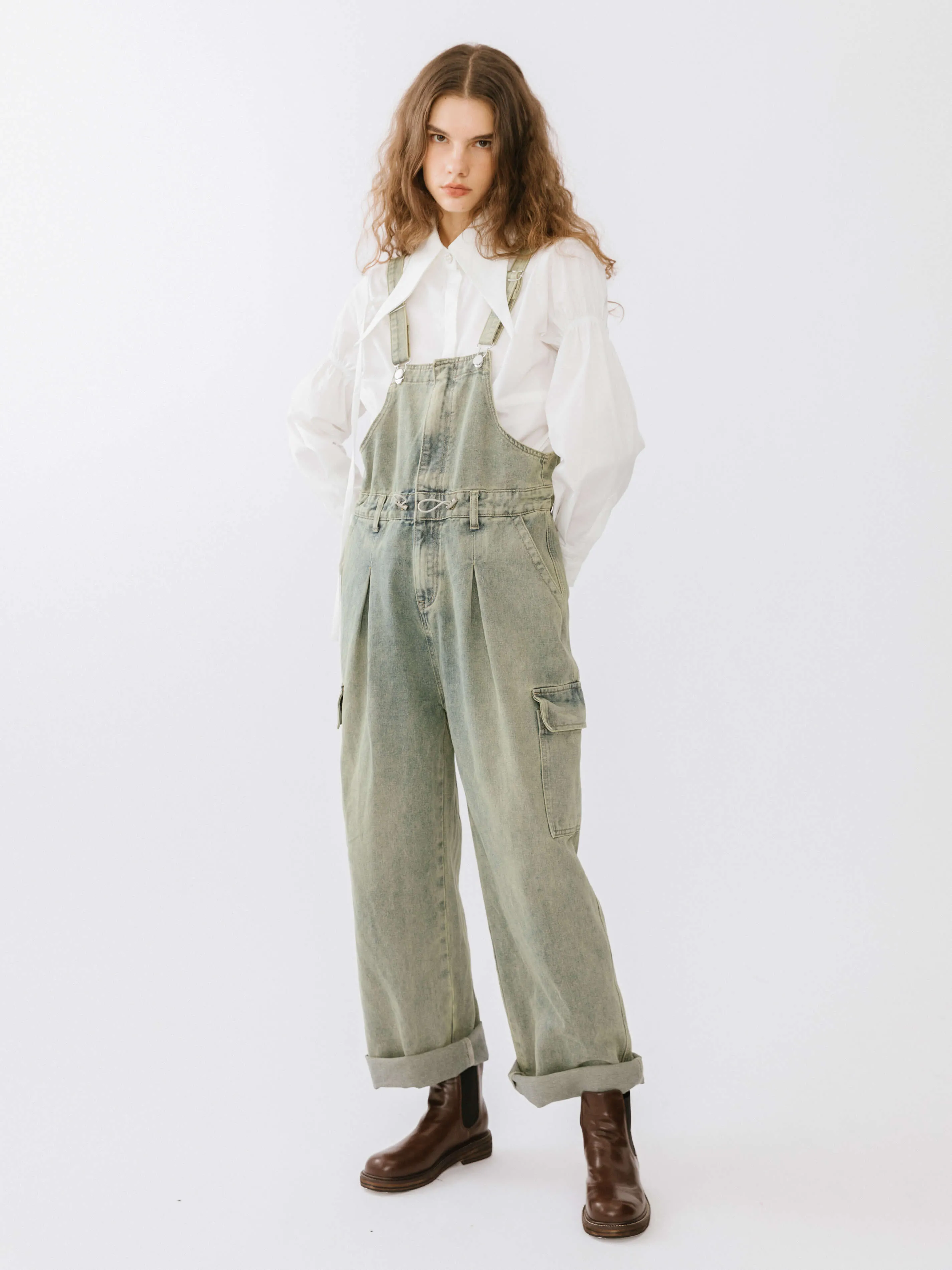 Denim Cargo Overalls