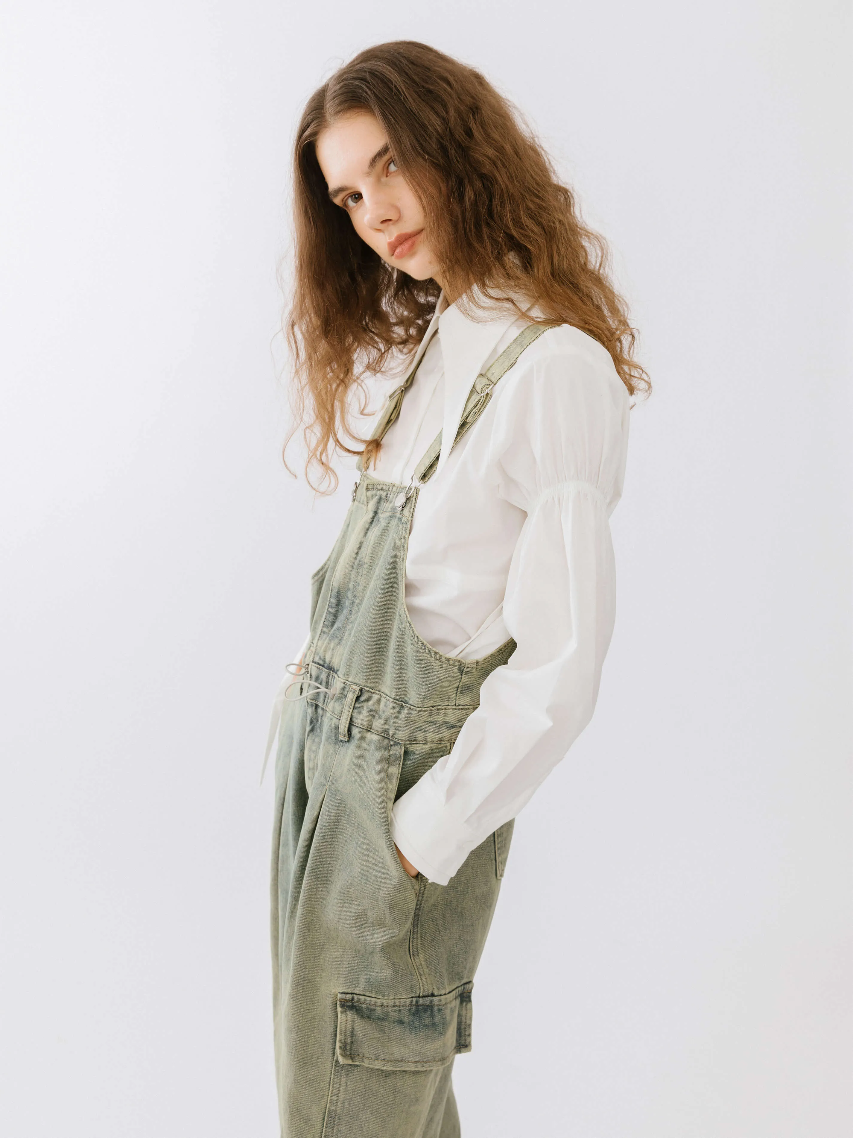 Denim Cargo Overalls