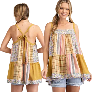 Easel Sleeveless Patchwork Top