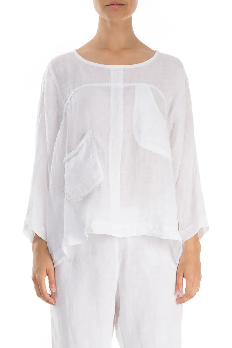 Evergreen Boxy Pure White Linen Blouse