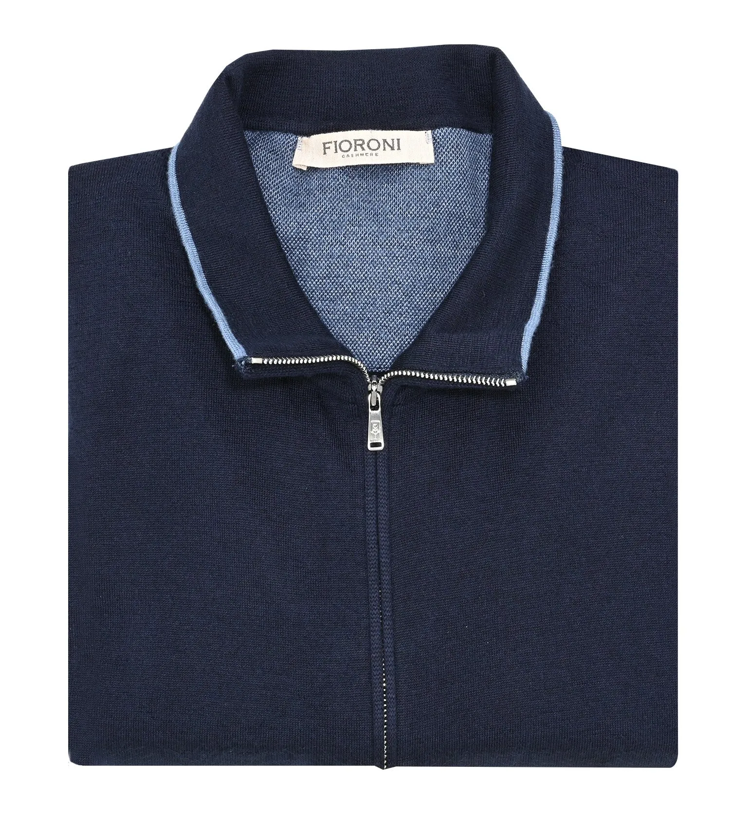 FIORONI CASHMERE Fioroni Navy Cashmere and Silk Full Zip Sweater