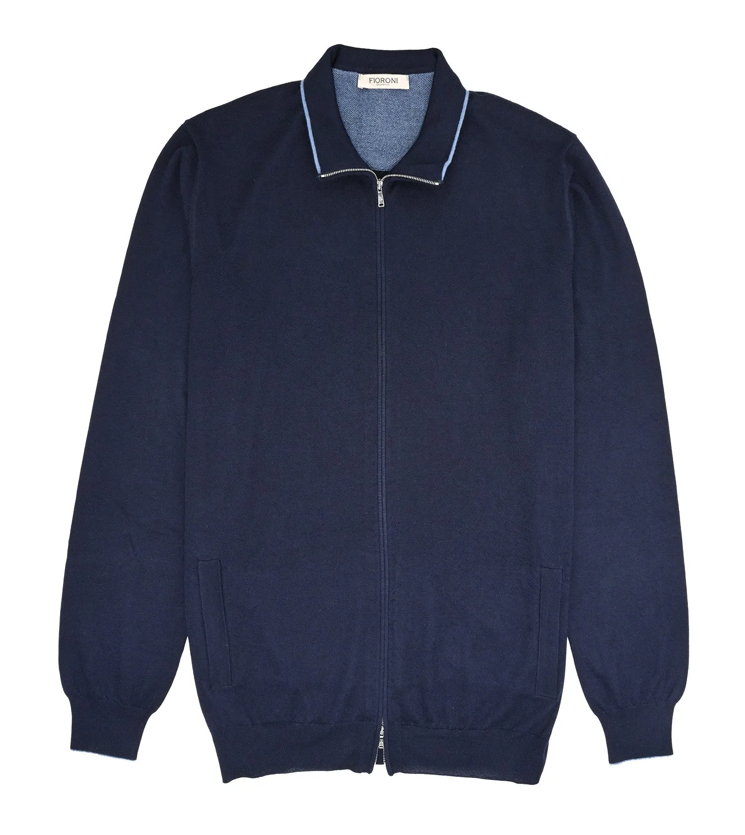 FIORONI CASHMERE Fioroni Navy Cashmere and Silk Full Zip Sweater