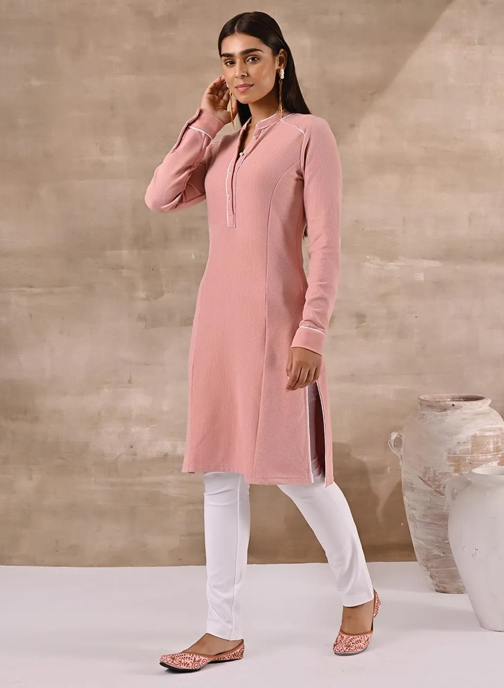 Full Sleeve Woolen Peach Striped Kurti