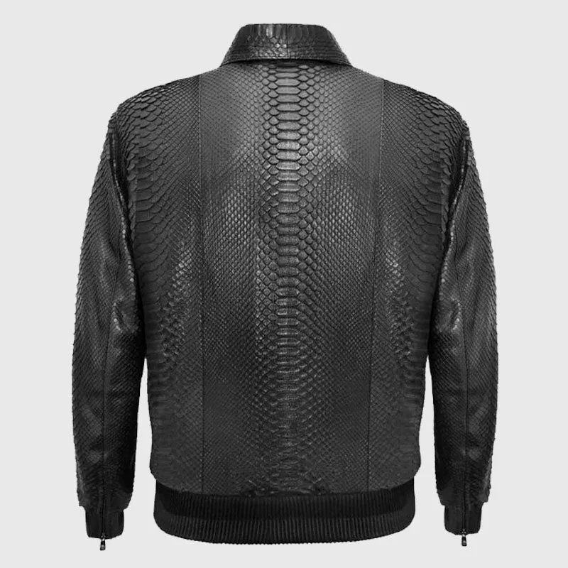 Genuine Best Style Black Autumn Season Python Leather Flight Jacket