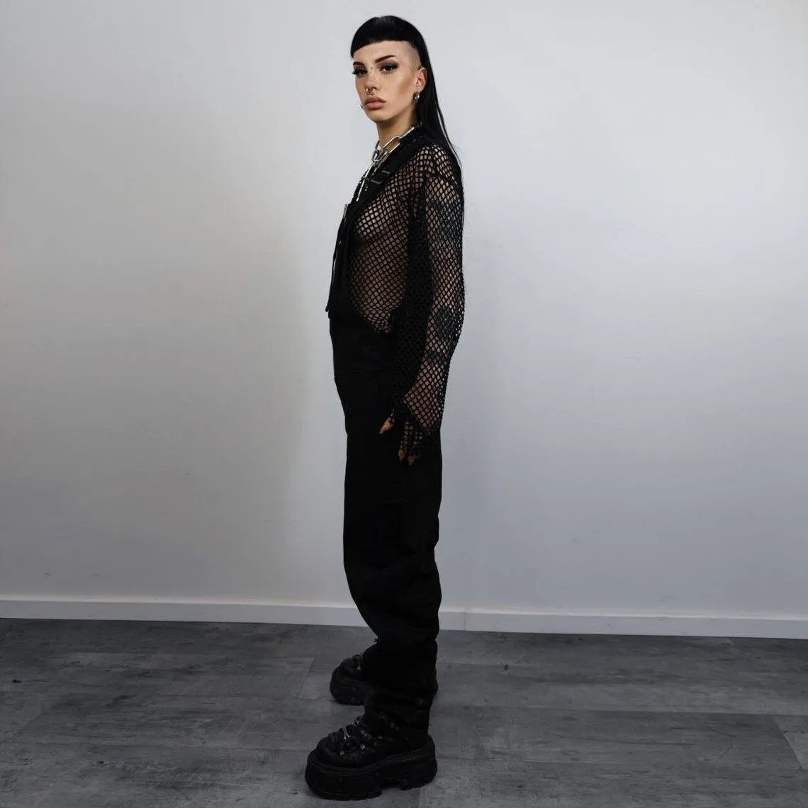 Gothic dungarees zip up punk boilersuit utility coveralls raver overalls going our britches fancy dress trousers catwalk jumpsuit in black