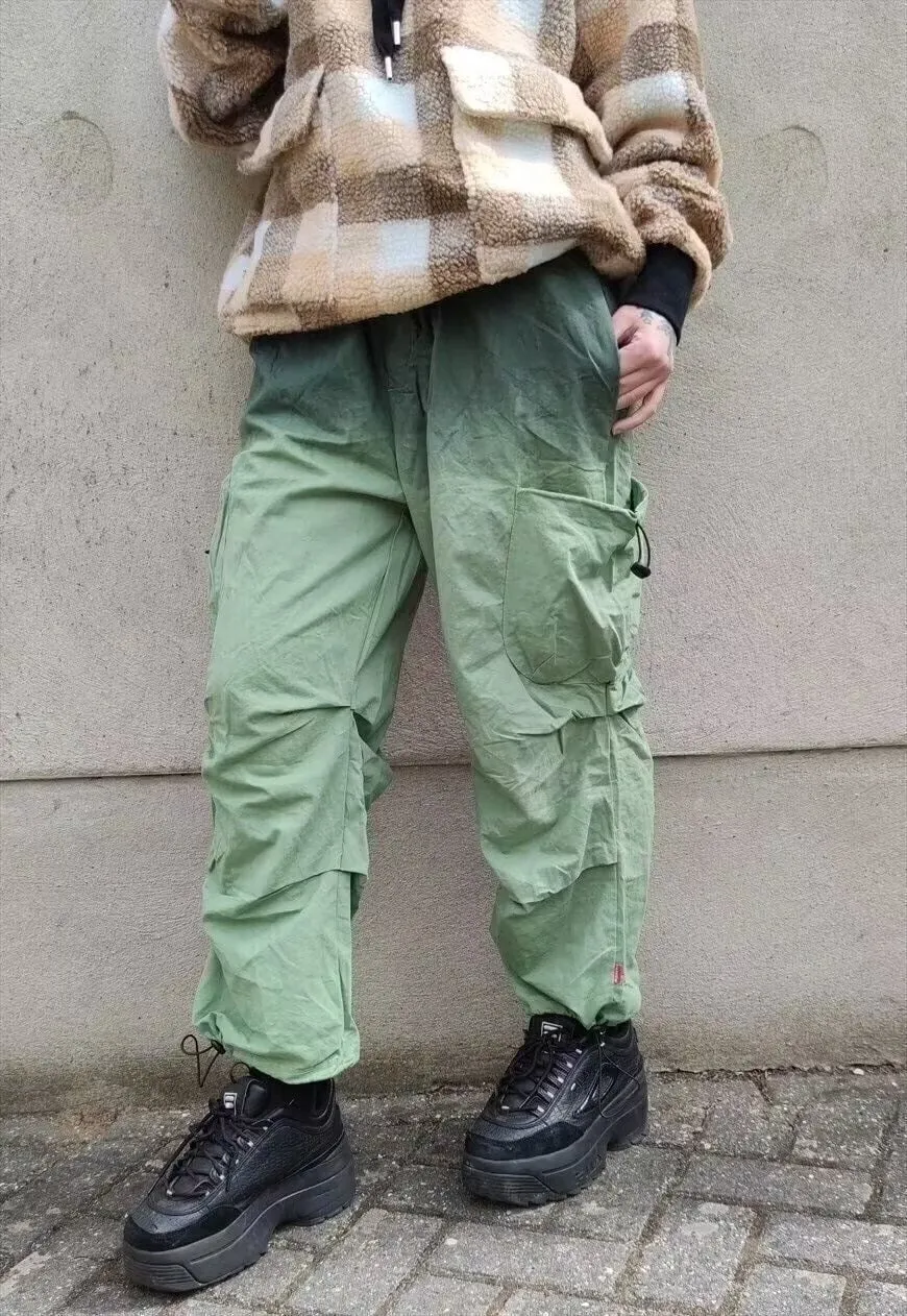 Gradient parachute joggers beam Cargo overalls faded green