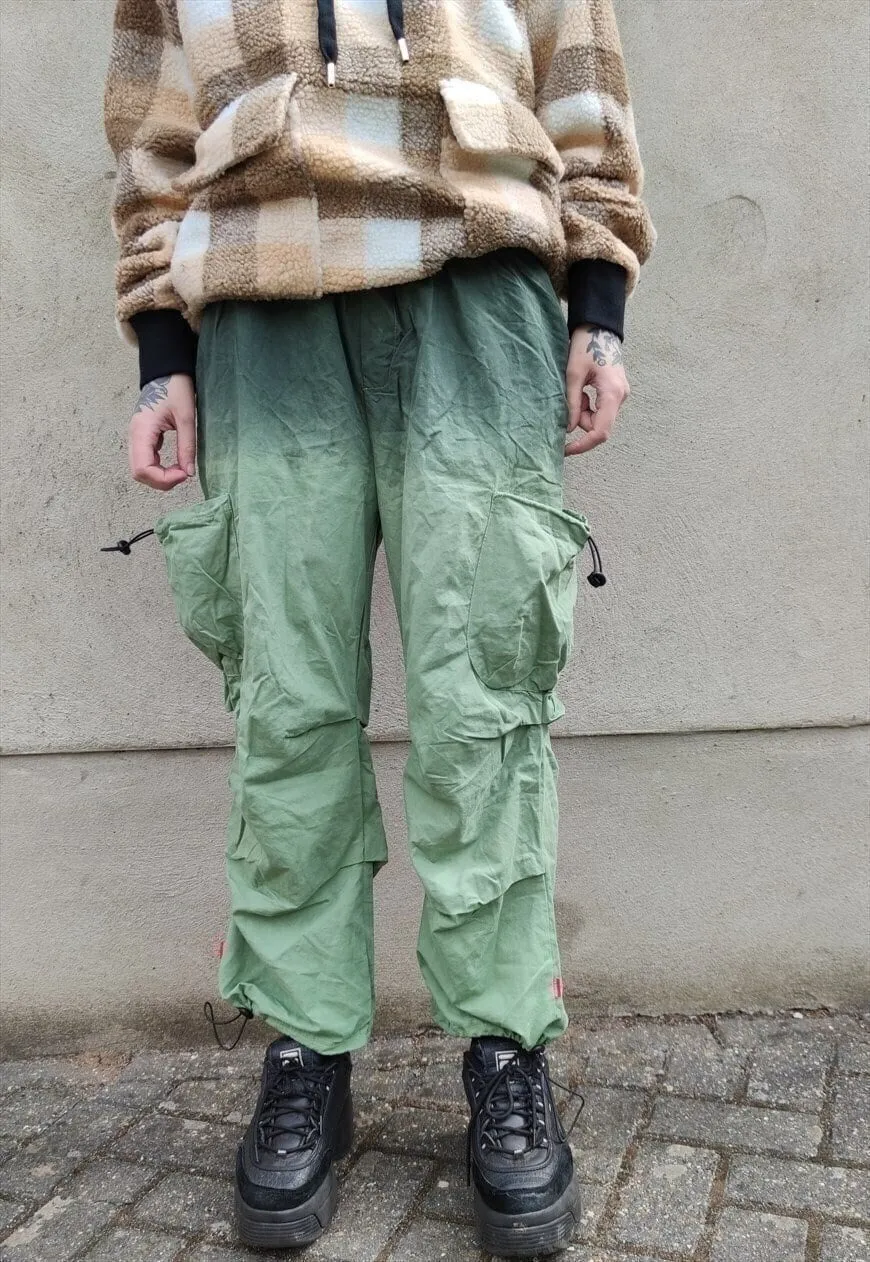 Gradient parachute joggers beam Cargo overalls faded green