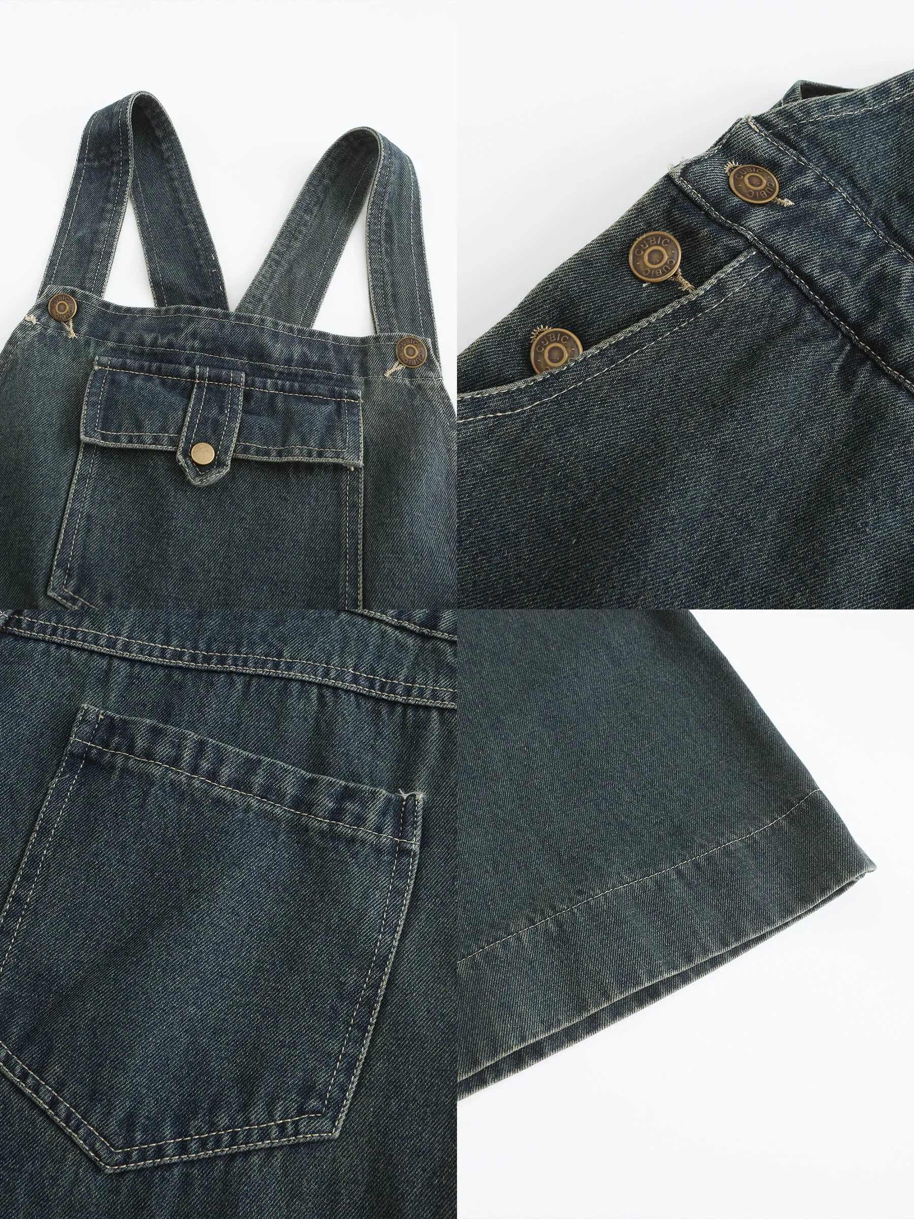 Heavy Washed Retro Denim Overalls