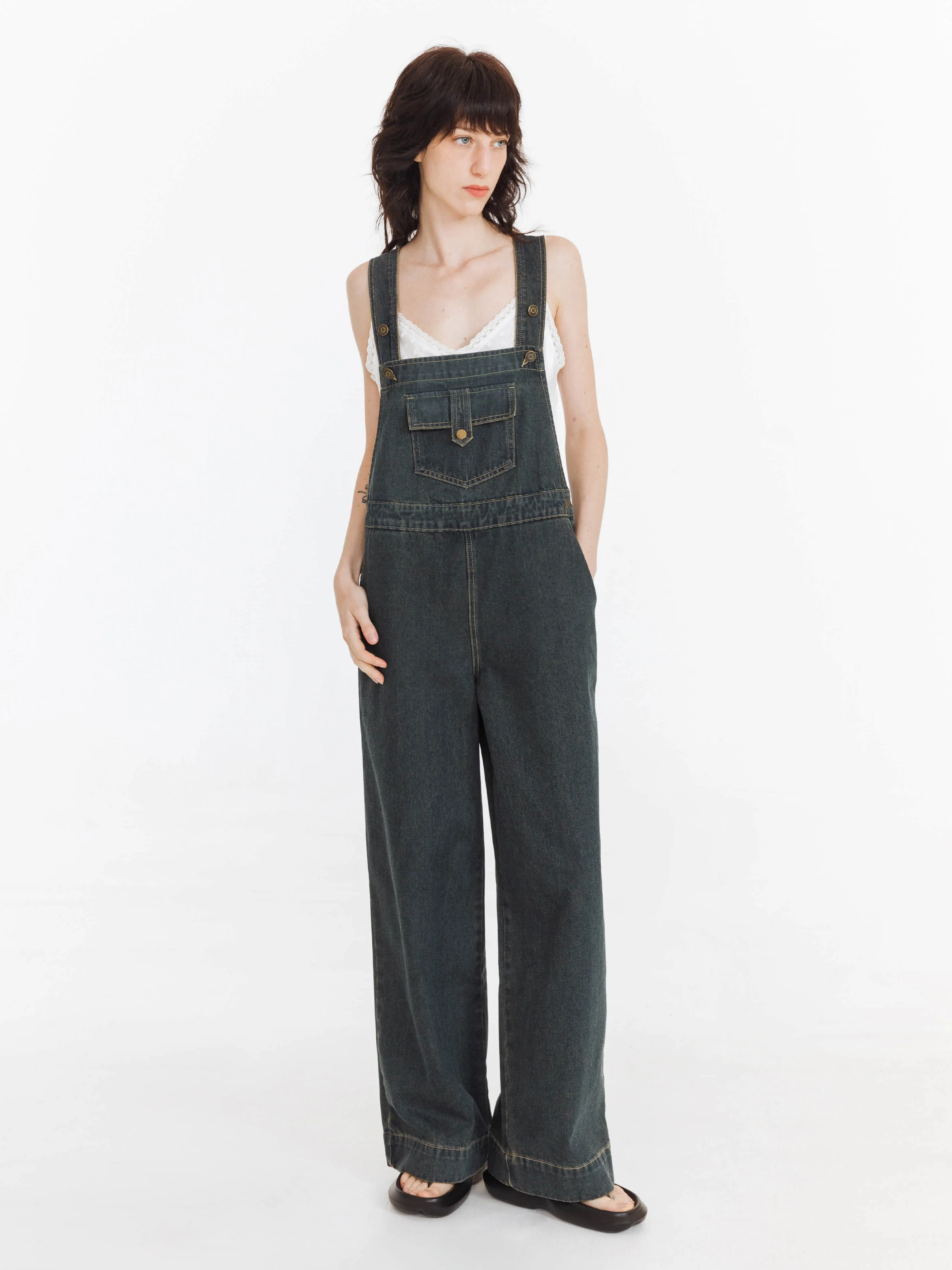 Heavy Washed Retro Denim Overalls