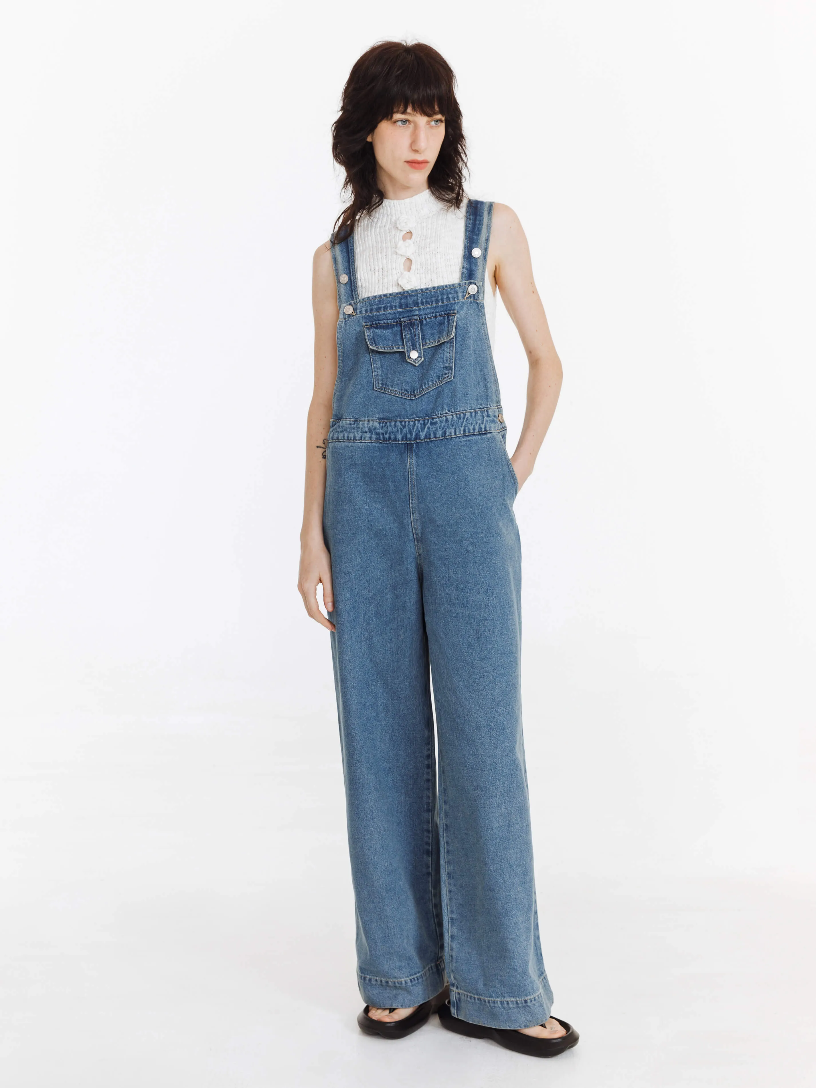 Heavy Washed Retro Denim Overalls