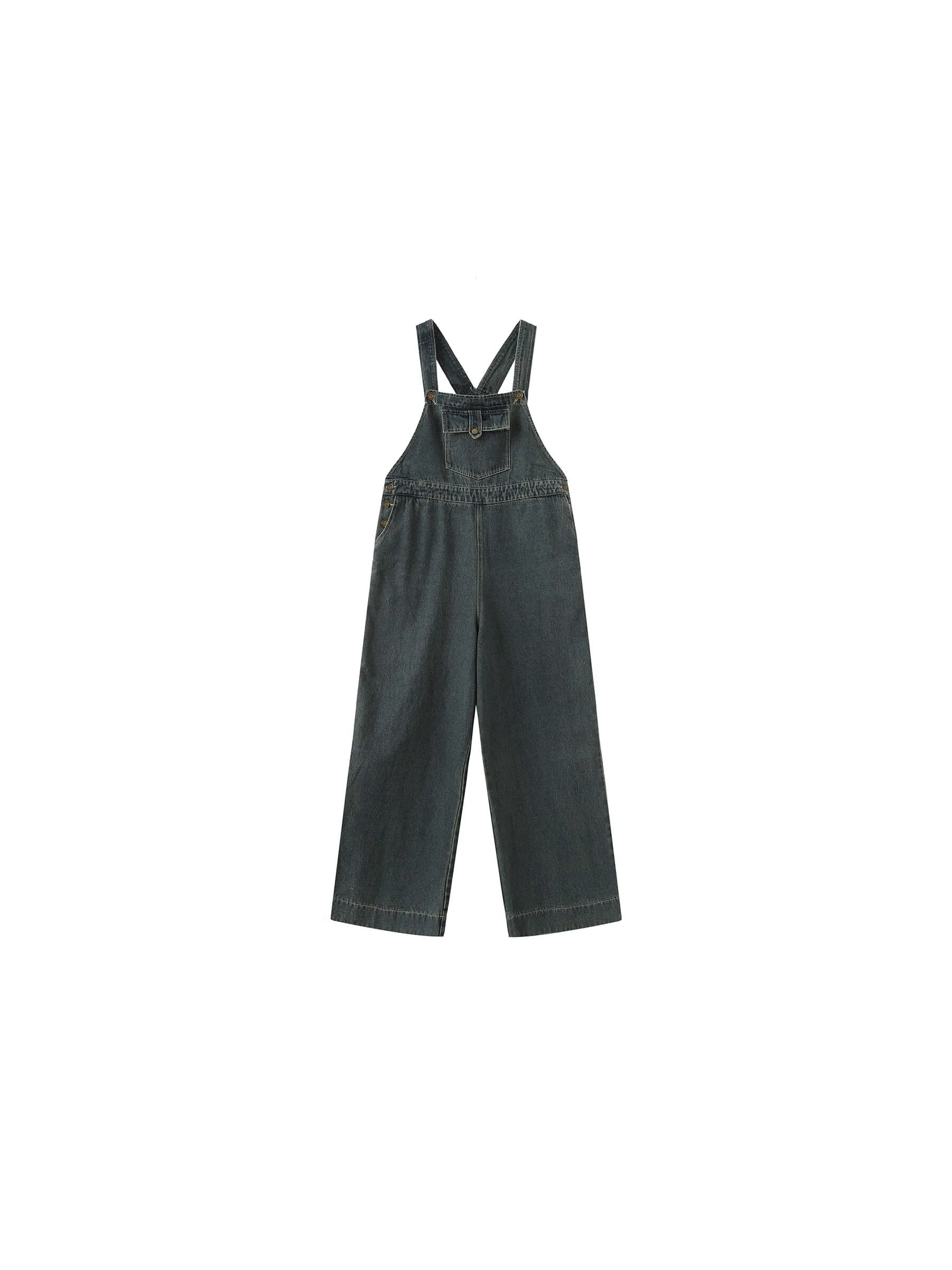 Heavy Washed Retro Denim Overalls