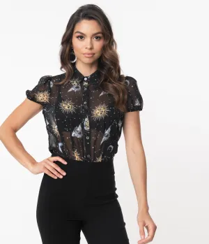 Hell Bunny Black Solaris Print Sheer Blouse