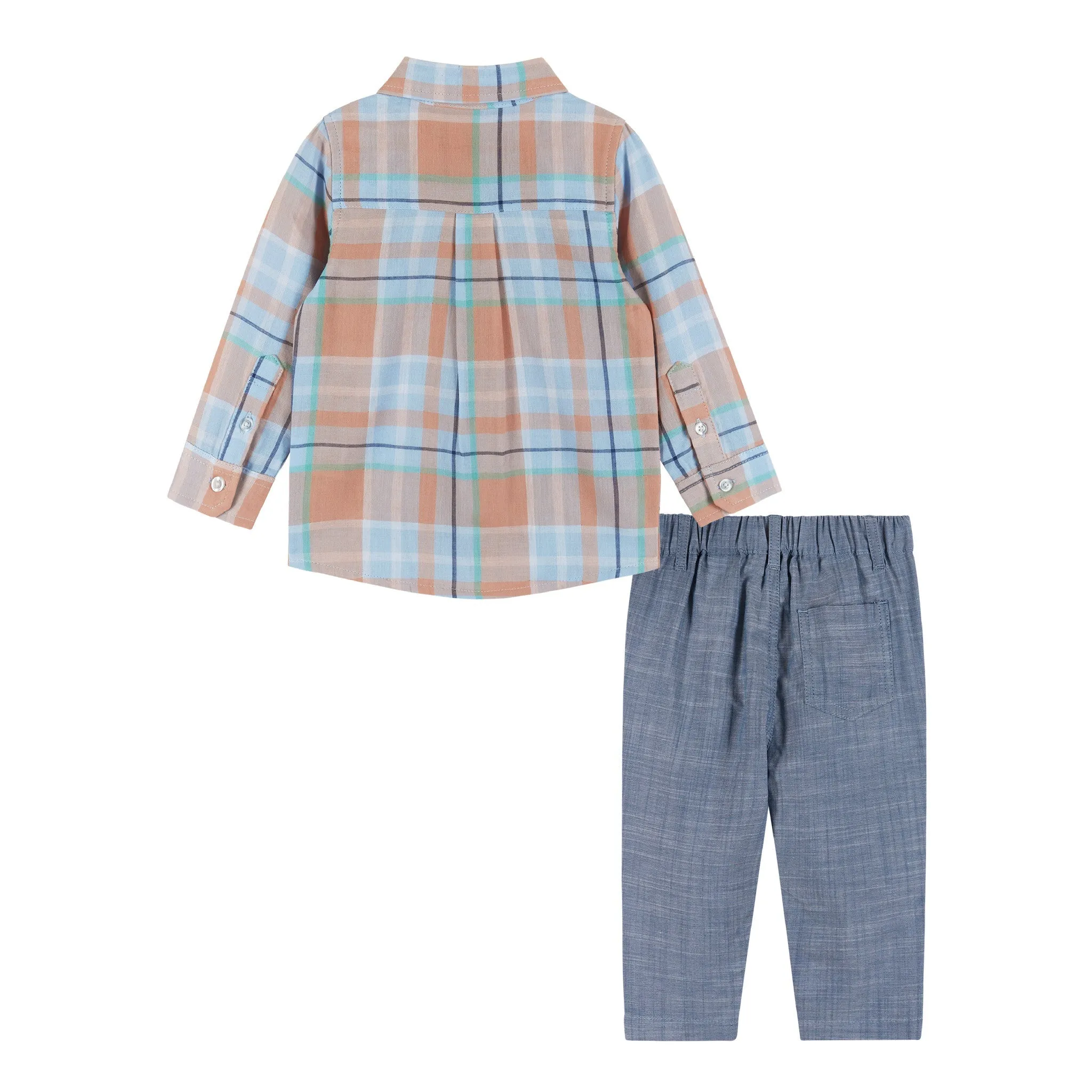 Infant Plaid Buttondown & Pants Set | Orange & Blue