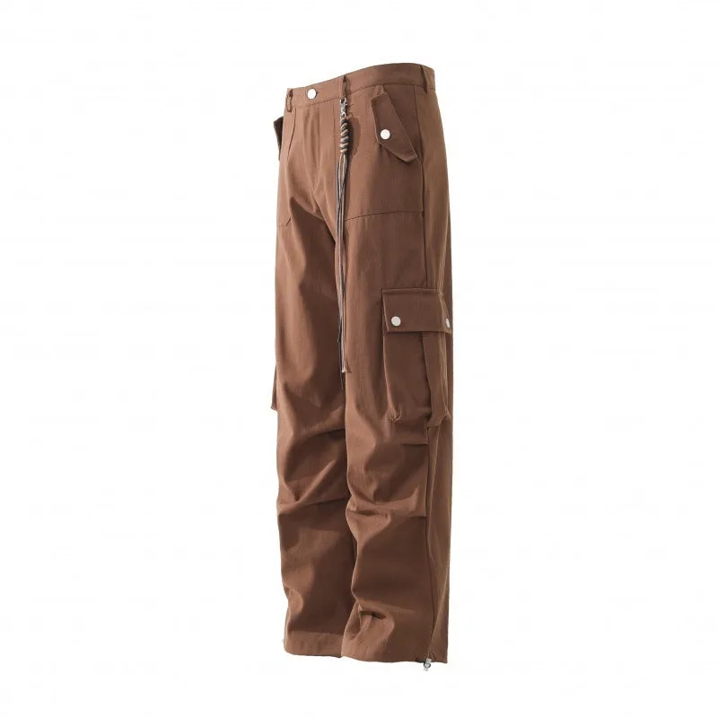 Jinquedai grunge outfits Wenlimei Retro Brown Overalls Men's Autumn Multi-Pocket Wide-Leg Casual Pants Outdoor Versatile Sports