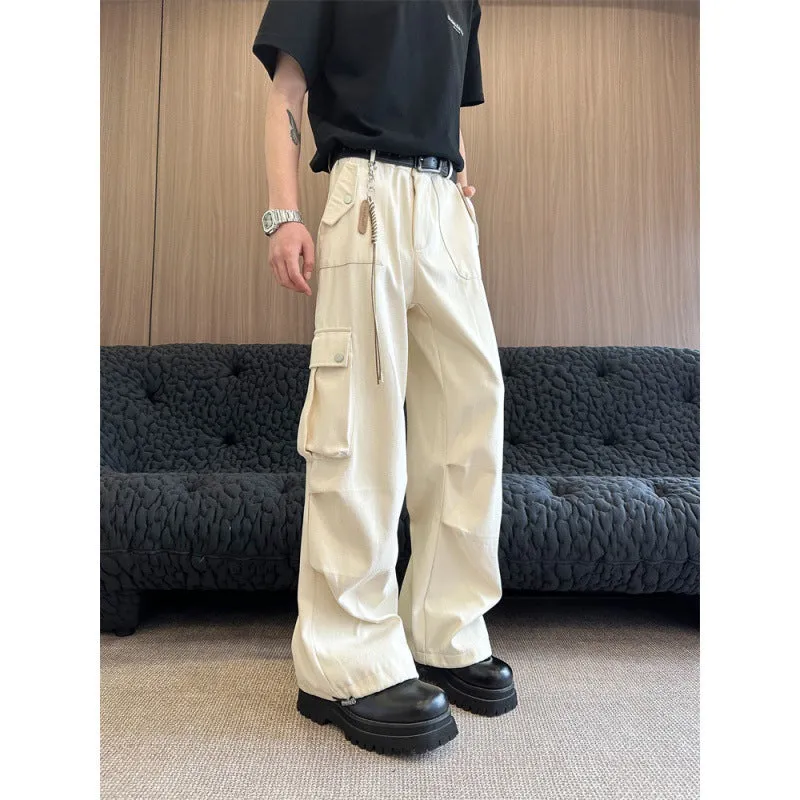 Jinquedai grunge outfits Wenlimei Retro Brown Overalls Men's Autumn Multi-Pocket Wide-Leg Casual Pants Outdoor Versatile Sports