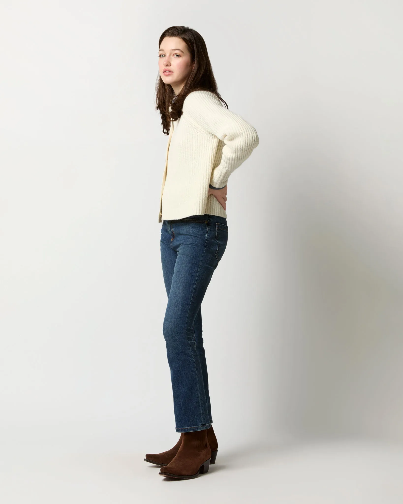 Lexie Shaker-Stitch Cardigan in Ivory Cashmere