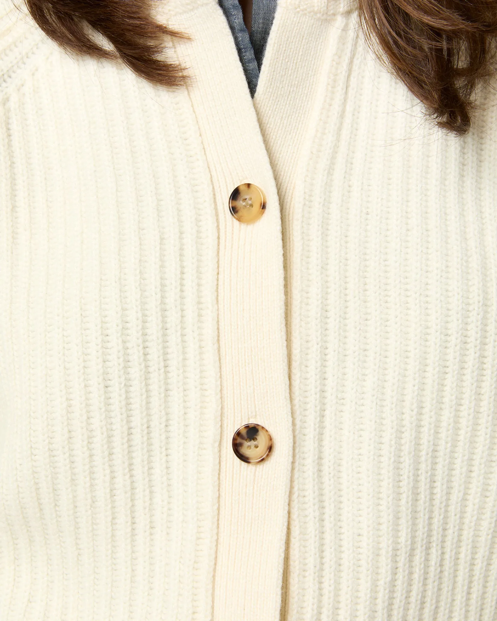 Lexie Shaker-Stitch Cardigan in Ivory Cashmere