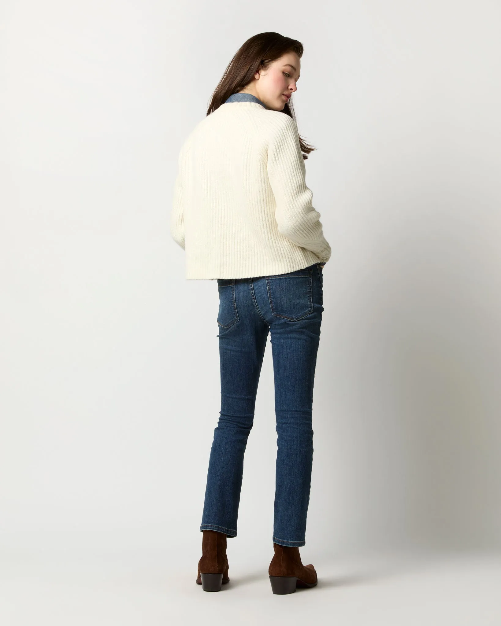 Lexie Shaker-Stitch Cardigan in Ivory Cashmere