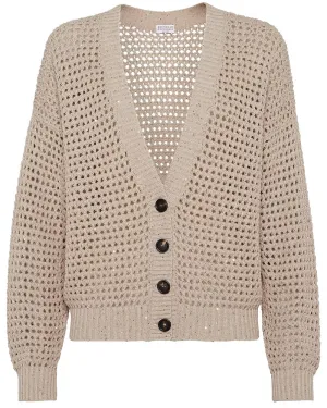 Light Brown Diamante Knit Cardigan